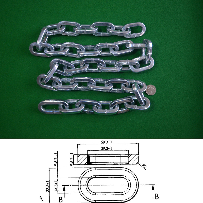 Correntes de aço de liga quadrada de 9,5 mm (galvanização ecológica)